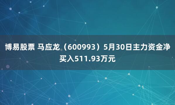 博易股票 马应龙（600993）5月30日主力资金净买入511.93万元