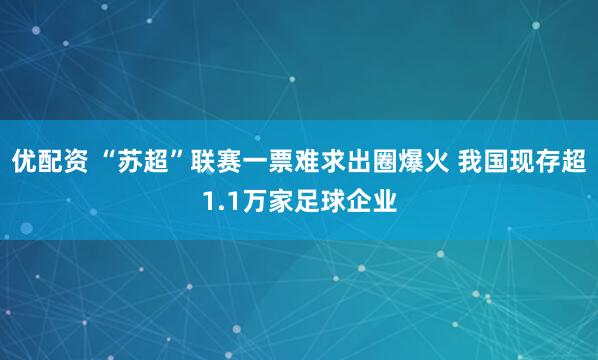 优配资 “苏超”联赛一票难求出圈爆火 我国现存超1.1万家足球企业